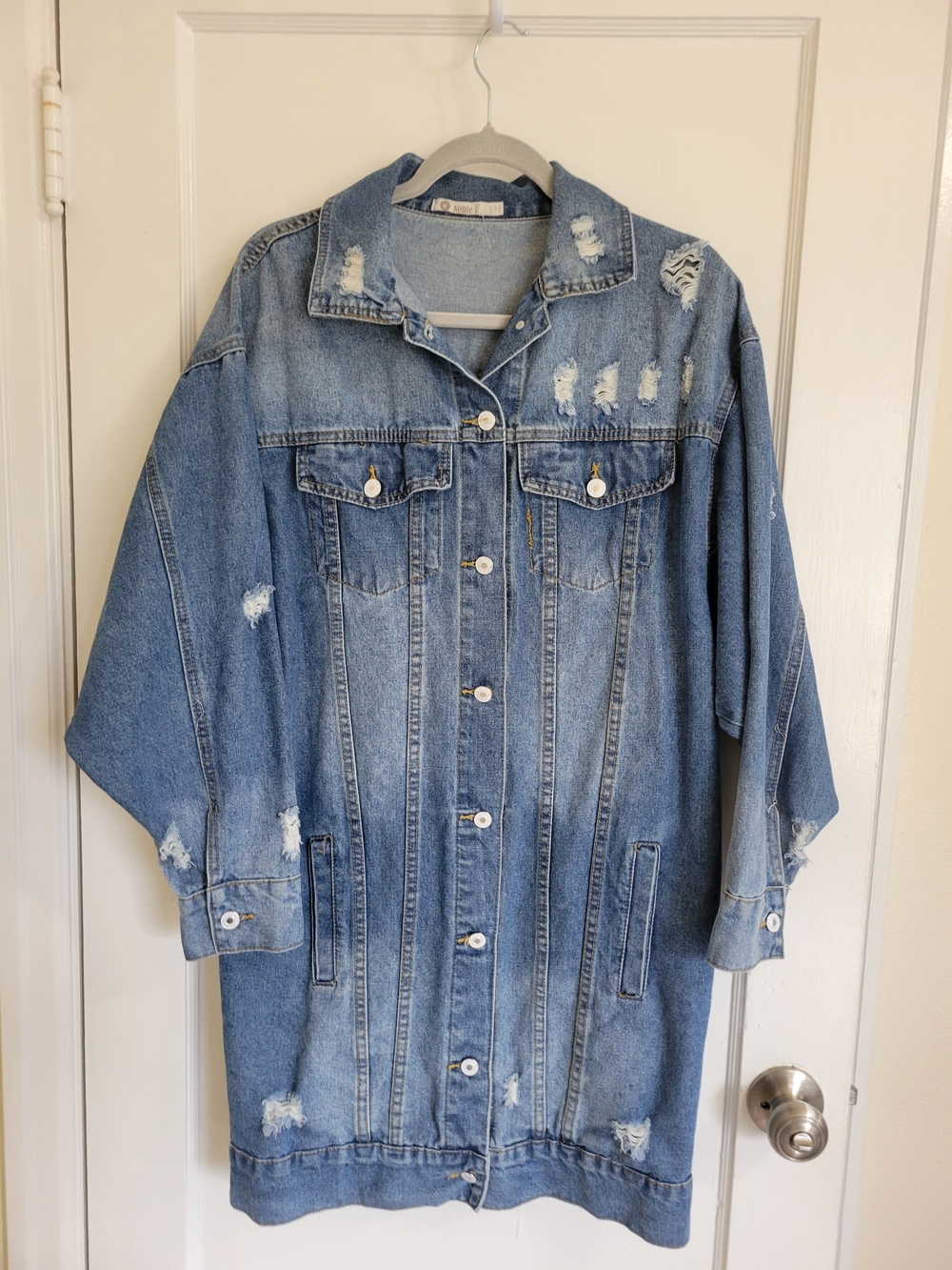 Women's Noble U Distressed Light Blue Denim Jacket Over sized Size M/L